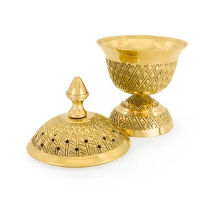 Elegante Lámpara de Aceite Sagrado Tradicional de Latón, Diseño Redondo Dorado, Hecha a Mano, Decoración de Mesa para Interiores, Decoración para Sala de Estar, Hogar, Iglesia - Product Image 1