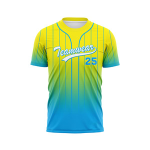 Maillot de baseball personnalisé à rayures jaunes et bleues pour jeunes, extensible dans les quatre sens, séchage rapide, respirant, sans coutures - Product Image 1