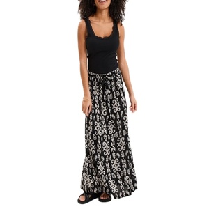 Jupe longue fluide taille haute en crêpe pour femme, avec cordon de serrage à l'avant, 100 % viscose, élégante, style décontracté d'été - Product Image 1