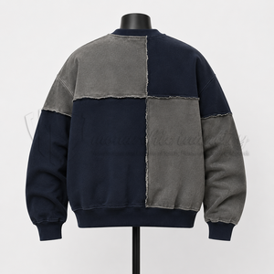 Sudadera Oversize de Cuello Redondo para Hombre, Estilo Patchwork, Felpa Francesa, Casual, Streetwear, Otoño, Tejido de Algodón - Product Image 2