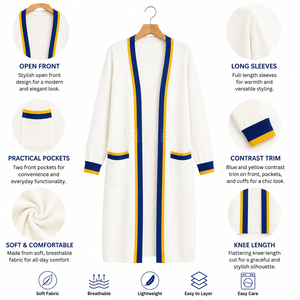 HMR Sisterhood Sorority Cardigan en acrylique tricoté avec bordure de couleur contrastée et poches, col rond décontracté, manches longues - Product Image 6