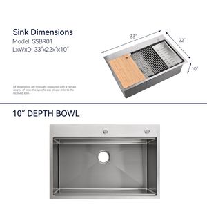 Lavello da Cucina Moderno a Vasca Singola 84 cm x 56 cm, Fatto a Mano in Acciaio Inossidabile S304, Kit Workstation Multifunzionale da Incasso - Product Image 3