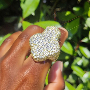 Hip Hop Baguette and Round Cut Moissanite Cross Engagement <b>Ring</b> <b>Men</b> 925 Sterling Silver Rhodium Plated Cluster Anniversary Gifts - Product Image 3