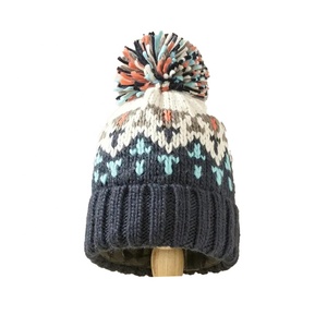 Unisex Knit <b>Beanie</b> With Geometric Pattern Winter Hat Hand <b>Knitted</b> Acrylic Casual Outdoor Head Wear 56-58CM Caps - Product Image 1
