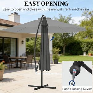 Ombrellone da Terrazzo Grigio con Base per Uso Esterno e Cortile - Ombrelloni e Basi per Patio - Product Image 4