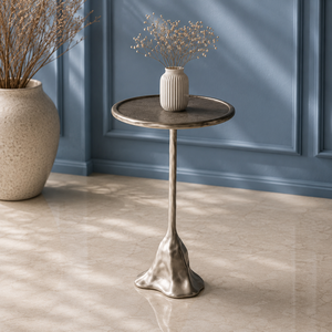 Contemporary Metal Side <b>Table</b> with Round Top and Sculpted Base for Living Room <b>Decor</b> - Product Image 1