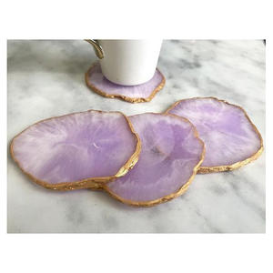 Ensemble de sous-verres modernes de luxe réutilisables en pierre d'agate avec bord électroplaqué, plateau décoratif pour table basse et bar, boîte à boissons - Product Image 1