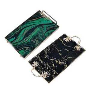 Set of 2 Elegant Gold Metal <b>Mirrored</b> Serving <b>Trays</b> Rectangle Vanity Platter with Loop Handles Luxury Perfume Jewelry Organizer - Product Image 3