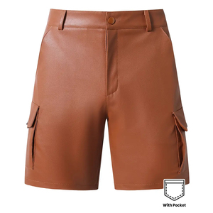 Shorts en cuir marron de couleur unie, ajustables, coupe ample, extensibles, qualité supérieure, vêtements de mode entièrement personnalisés, fabriqués au Pakistan - Product Image 1