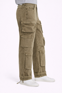 กางเกงยีนส์คาร์โก้สไตล์วินเทจสีเขียวมะกอกสำหรับผู้ชาย – กางเกงเดนิมทรงหลวมแบบมีกระเป๋าหลายช่องสไตล์สตรีทแวร์พร้อมการตกแต่งแบบวอชเฟินิช - Product Image 3