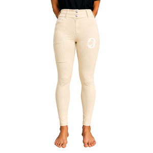 Leggings de equitación de cintura alta neutros para mujer, pantalones de equitación elásticos con textura y diseño de bolsillo frontal - Product Image 1
