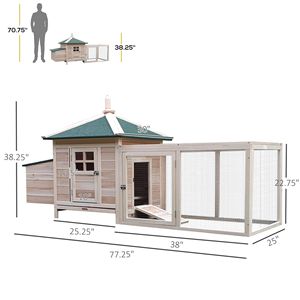 Mignon poulailler en bois de 77 pouces avec nichoir, maisonnette pour poules, plateau amovible, rampe et enclos extérieur, cage naturelle pour animaux - Product Image 3