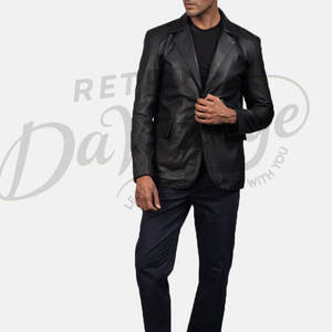 Blazer en cuir véritable noir pour homme, coupe ajustée, deux boutons, veste de costume décontractée en cuir, veste de soirée formelle de luxe - Product Image 6
