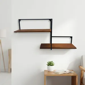 Modern Wall Mounted Metal Wood Floating <b>Shelf</b> Decorative Display Storage Rack Contemporary Organizer for Living Room <b>Bedroom</b> - Product Image 6