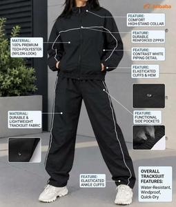 Custom <b>Woman</b> Nylon Winter Washed Solid Tracksuit Set Midweight Contrast Piping Windbreaker Zip Jacket Pant 2 Piece <b>Sweatsuit</b> - Product Image 6