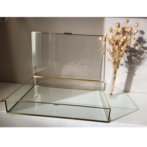 Moderna Caja de Joyería Rectangular de Vidrio con Borde de Latón Dorado, Tapa con Bisagras, Organizador de Exhibición, Elegante Decoración para el Hogar, Regalo - Product Image 1
