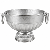 Bol sur piédestal en argent de qualité supérieure |   Bol de service en métal avec poignées en anneau pour la décoration de table à la maison, les mariages, fournisseur en gros en Inde