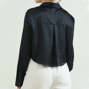 Blusa de Seda para Mujer, Manga Corta, Cuello en V, Color Sólido, Camisa Básica de Seda, Elegante, para Oficina, Informal, Holgada, de Satén - Product Image 3