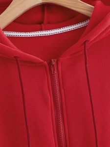 <span class=keywords><strong>Felpa</strong></span> <span class=keywords><strong>Rossa</strong></span> <span class=keywords><strong>con</strong></span> Zip Singola in Pile Spesso Poliestere/Spandex 310g, Lunga ed Elegante, Formale, Primaverile, <span class=keywords><strong>con</strong></span> Logo Frontale Semplice - Product Image 4