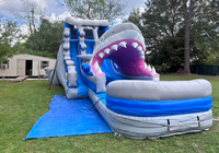 Toboggan aquatique gonflable commercial double en forme de requin avec piscine pour fêtes, certifié CE, garantie 3 ans, capacité 500 personnes