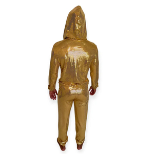 Golden <b>Sequin</b> Hooded Tracksuit Set For Children Men Women Streetwear Full Length Pants And Jacket Spring Casual Wear - Product Image 5