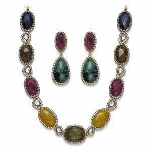 Ensemble collier et boucles d'oreilles en argent 925 plaqué or avec pierres multicolores pour femmes, cadeau de mariage, bijoux faits à la main - Product Image 4