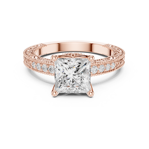 Anillo de Compromiso de Oro Amarillo de 14K con Diamante Cultivado en Laboratorio Certificado por IGI de 2 CT, Corte Princesa, Engaste Pavé, para Aniversario o Boda - Product Image 5