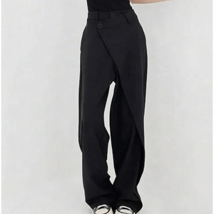 Asymmetric Wrap Front Wide Leg Trousers Deconstructed Cross Over Palazzo Pants Sculptural Fold-Over Tailored Trousers - Product Image 3