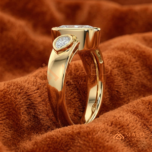 Custom 14K 18K Real Gold Oval Shape Diamond Ring 3 <b>Stone</b> Bezel Pear Cut Lab Grown Diamond Engagement Ring - Product Image 2