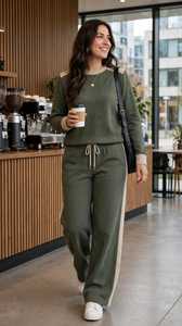 <b>Women's</b> Olive Green Color Block Tracksuit Set Crew Neck Long Sleeve Drawstring <b>Joggers</b> Sporty Casual <b>Outfit</b> - Product Image 5