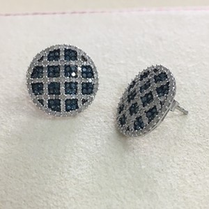 1.67 Cttw Round Cut White & Color Enhanced Blue Natural Diamond Stud <b>Earrings</b> for Women in 925 Sterling Silver, Screw <b>Back</b> - Product Image 1