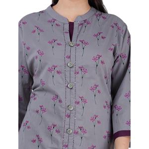 Aarti Robe décontractée boutonnée Kurti en coton à imprimé floral gris indien pour femme - Product Image 5