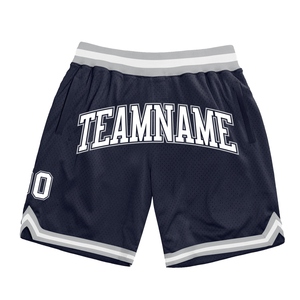 Shorts de basket-ball personnalisés écologiques, bleu marine, blanc-gris, authentiques et rétro - Product Image 1