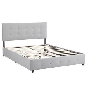 Base de Cama Queen Ajustable con Plataforma de Almacenamiento, 4 Cajones, Diseño Acolchado con Botones, Láminas de Madera, Cabecera Tapizada Confortable - Product Image 4