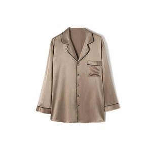 Ensemble de pyjamas unisexes en satin à manches longues et boutons, avec pantalon long, motif uni, 2 pièces, lavable en machine - Product Image 2