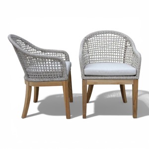 Chaise de salle à manger d'extérieur au design scandinave moderne, siège en corde tressée, structure en teck massif, ergonomique, écologique, coussin imperméable - Product Image 5