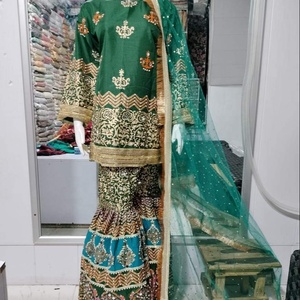 2022ตาข่ายผ้าไหมปากีสถานปักมุก gharara แบบดั้งเดิมชาติพันธุ์ salwar kameez บล็อกพิมพ์ลายสำหรับปาร์ตี้ - Product Image 1