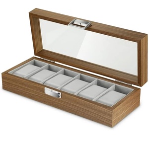 AHTE MANUEXPO UR-065 6-Slot Display Case Glass Lid Wooden <b>Soft</b> Velvet Interior Elegant Wrist Watch Storage <b>Box</b> for Men's Women's - Product Image 1