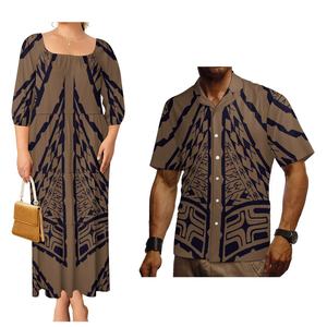Camisa de Hombre con Estampado Tribal Tapa de Alta Calidad, Corte Ajustado, y Vestido de Fiesta Holgado para Mujer, Talla Grande, Traje de Pareja Samoa - Product Image 3