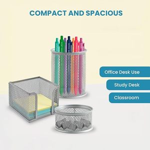 Organizador de Escritorio de Malla Metálica con Portaplumas, Bandeja para Bloc de Notas y Contenedor con Clip para Almacenamiento de Suministros de Oficina - Product Image 5