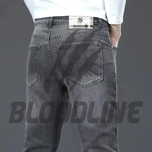 BLOODLINE กางเกงยีนส์ขาตรงสีเทาสำหรับผู้ชายทรงสลิมฟิตเอวกลางผ้าฝ้ายสไตล์ลำลองฤดูใบไม้ร่วงสวมใส่สบายทุกวันทนทาน - Product Image 5