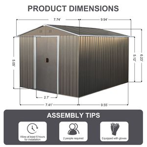 Capanno da Giardino in Metallo Grigio 8x10ft, Resistente alle Intemperie, per Uso Domestico - Product Image 5