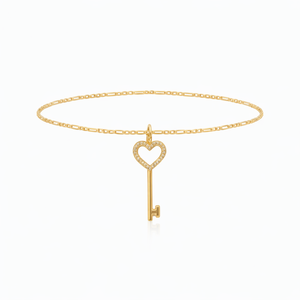 Pendentif Clé Cœur Ouvert en Or Jaune Massif 14K avec Diamant de Laboratoire, Chaîne Câble, Bijou Quotidien, Cadeau pour Petite Amie - Product Image 5