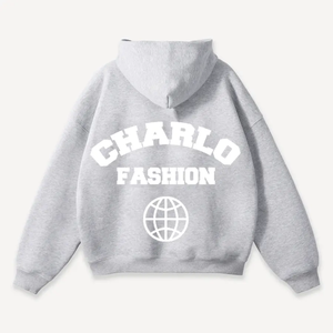 Sudadera con Capucha Extra Grande Unisex CHARLO, Color Sólido, Algodón French Terry, Estilo Casual para Otoño, Diseño con Logotipo Frontal y Bolsillo - Product Image 6