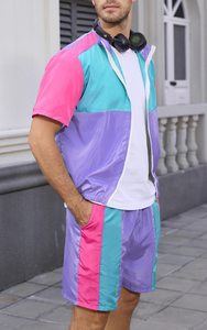 Conjunto Deportivo de Manga Corta para Hombre, Color Morado y Rosa, de Secado Rápido, Ligero, de Poliéster, Estilo Deportivo Informal para Verano, Corte Regular - Product Image 4