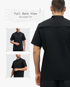เสื้อเชฟแขนสั้นสีดำสำหรับผู้ชาย ปิดกระดุม ผ้าทอ สำหรับร้านอาหารและบาร์ - Product Image 2