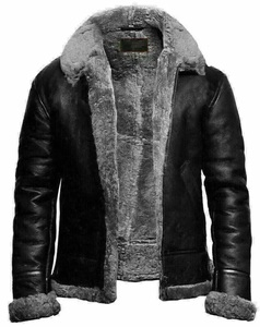 <b>Men's</b> Black Genuine Leather Moto Jacket With Faux <b>Fur</b> Lining Zipper Closure Winter Biker <b>Coat</b> Thick Warm Regular Fit - Product Image 1