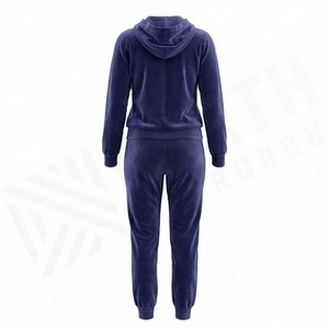 <b>Women's</b> <b>Navy</b> <b>Blue</b> Hooded Tracksuit Set Full Sleeve Zipper Front Solid Color Casual <b>Jogger</b> Pants and Jacket Autumn Wear - Product Image 2
