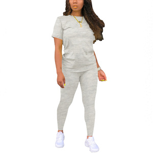 Ensemble t-shirt et leggings imprimés pour femmes, bleu, Stay Humble Hustle Hard, tenue d'été décontractée, col ras du cou, manches courtes, longueur complète - Product Image 5