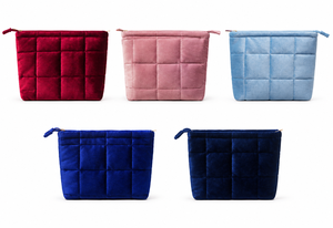 Bolsa Cosmética Cuadrada Acolchada de Terciopelo con Cierre, Organizador de Maquillaje Suave para Viaje - Product Image 1